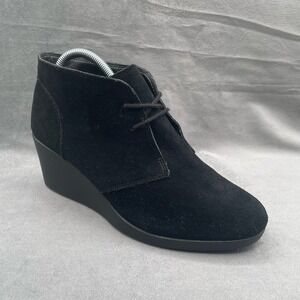 Crocs Dual Comfort Leigh Wedge Black Suede Ankle Boots Shoe 203419 Womens Sz 8.5
